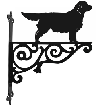 Glden Retriever Hanging Basket Bracket. Wrought iron style Dog standing and facing right. Black 37.5cmx30cm